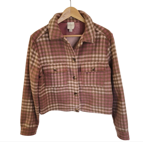 Joie Jackets & Blazers - Joie Pink Cream Plaid Trucker Cropped Jacket Shacket Buttons Size Medium